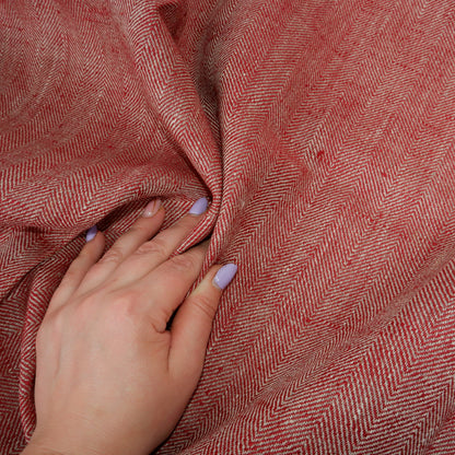 Herringbone - Burgundy&natural - Heavy linen fabric - T018H
