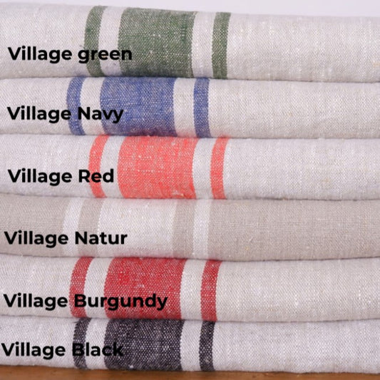 Red stripes  - table runner -  washed