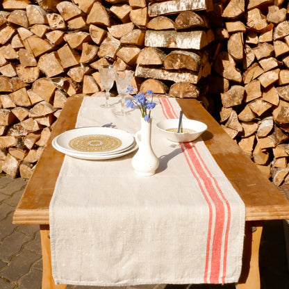 Red stripes  - table runner -  washed