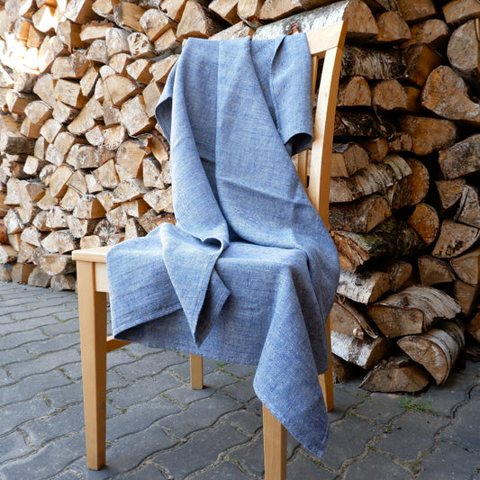 Herringbone Navy - linen blanket