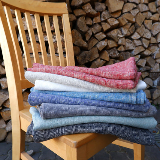 Herringbone Navy - linen blanket
