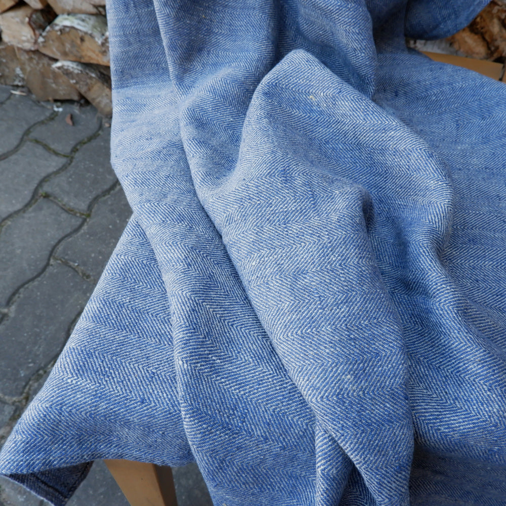 Herringbone Navy - linen blanket
