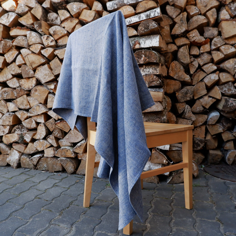 Herringbone Navy - linen blanket