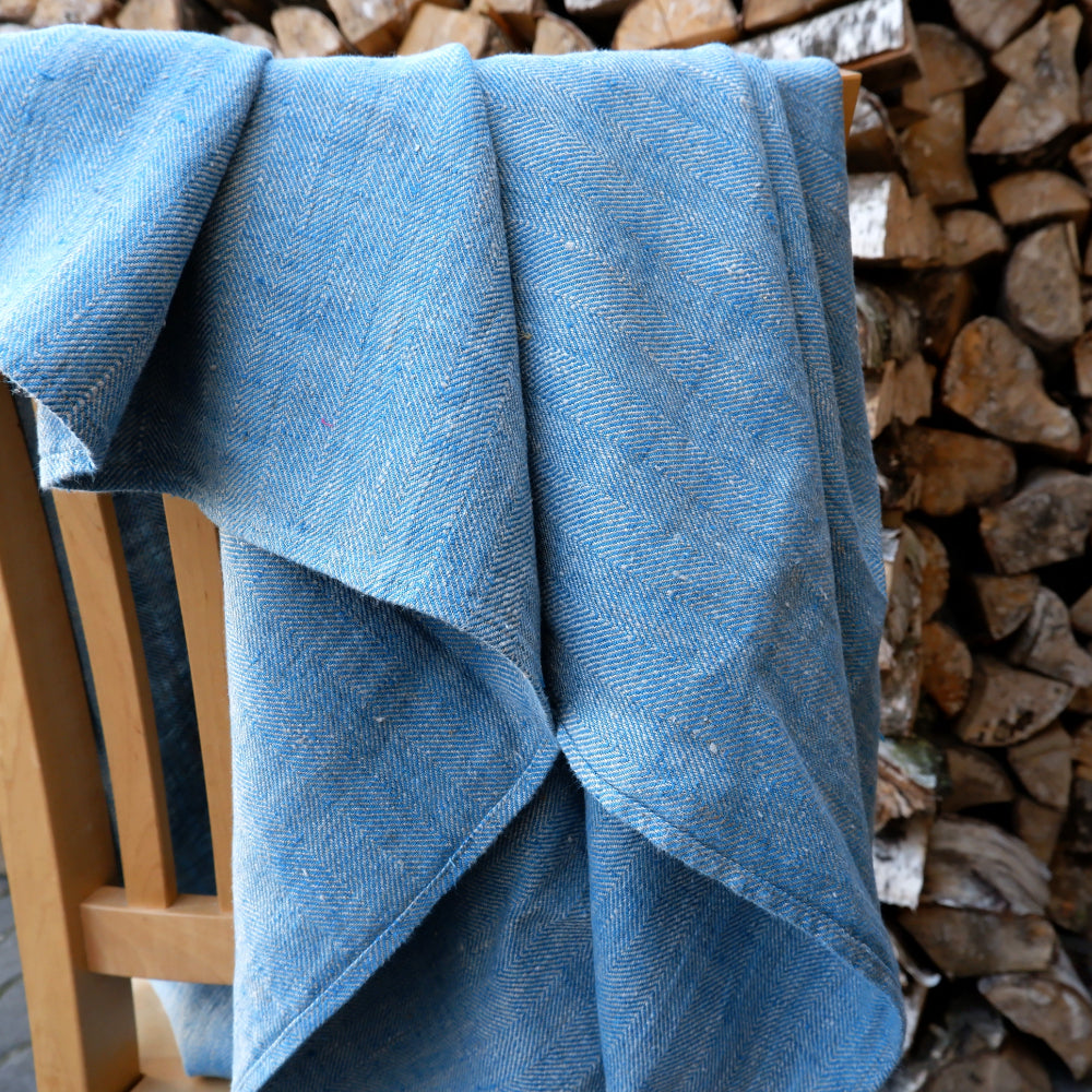 Herringbone Black - linen blanket