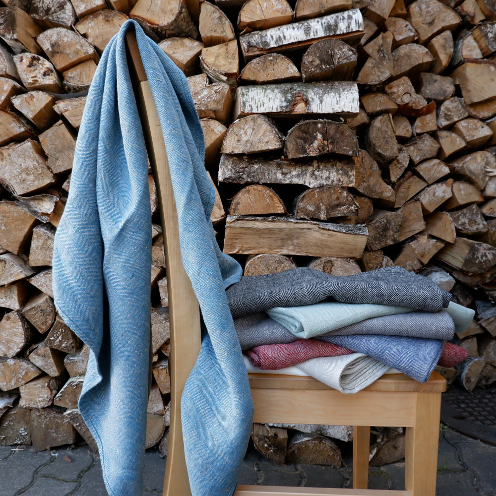 Herringbone Blue - linen blanket