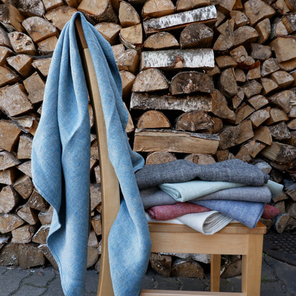 Herringbone Blue - linen blanket