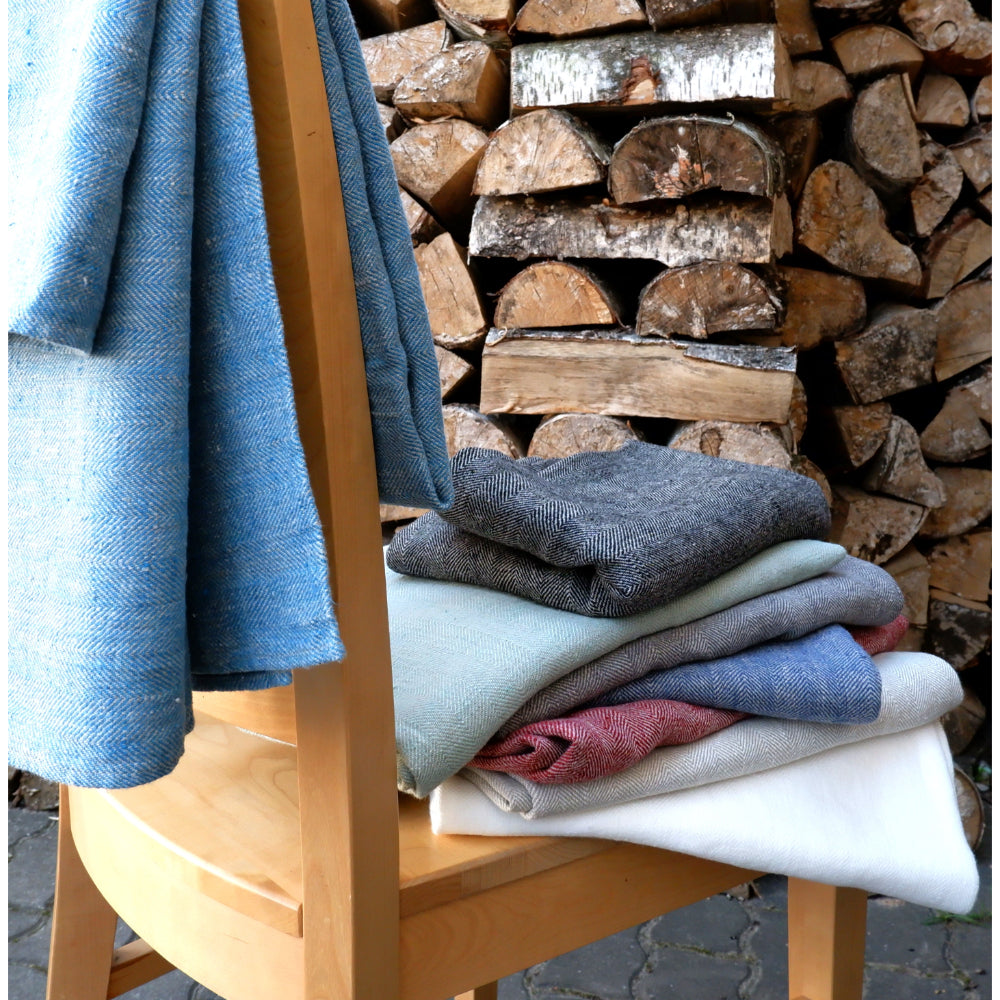Herringbone Blue - linen blanket
