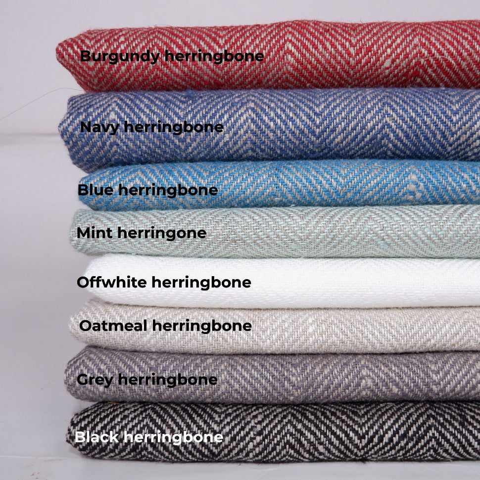 Herringbone Blue - linen blanket
