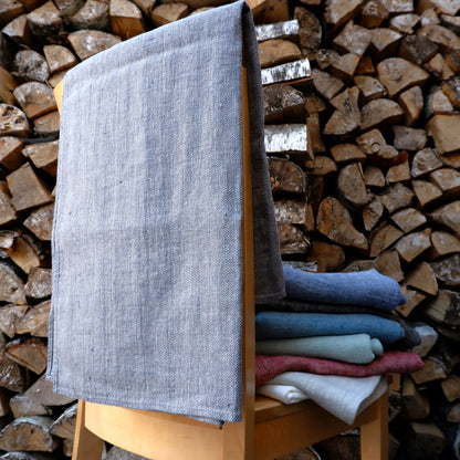Herringbone Blue - linen blanket