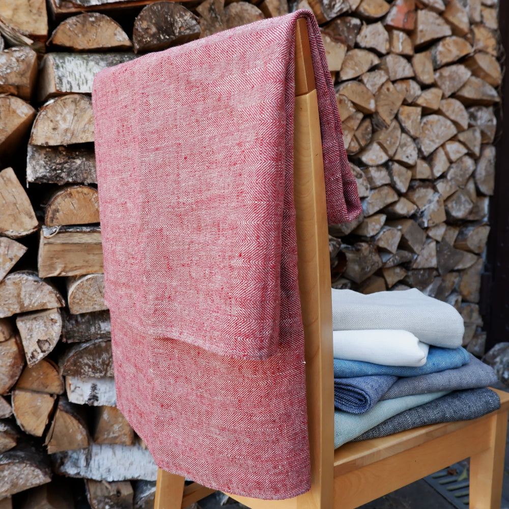 Herringbone Blue - linen blanket