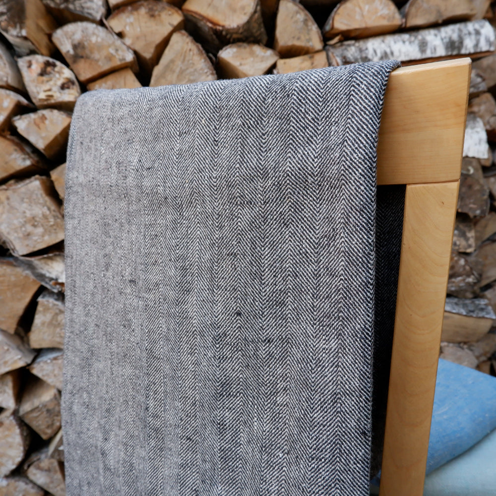 Herringbone Blue - linen blanket