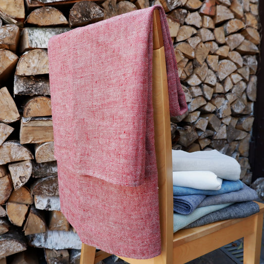Herringbone Burgundy - linen blanket