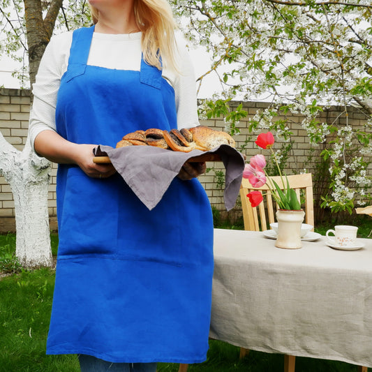 Vivid blue - linen pinafore  apron