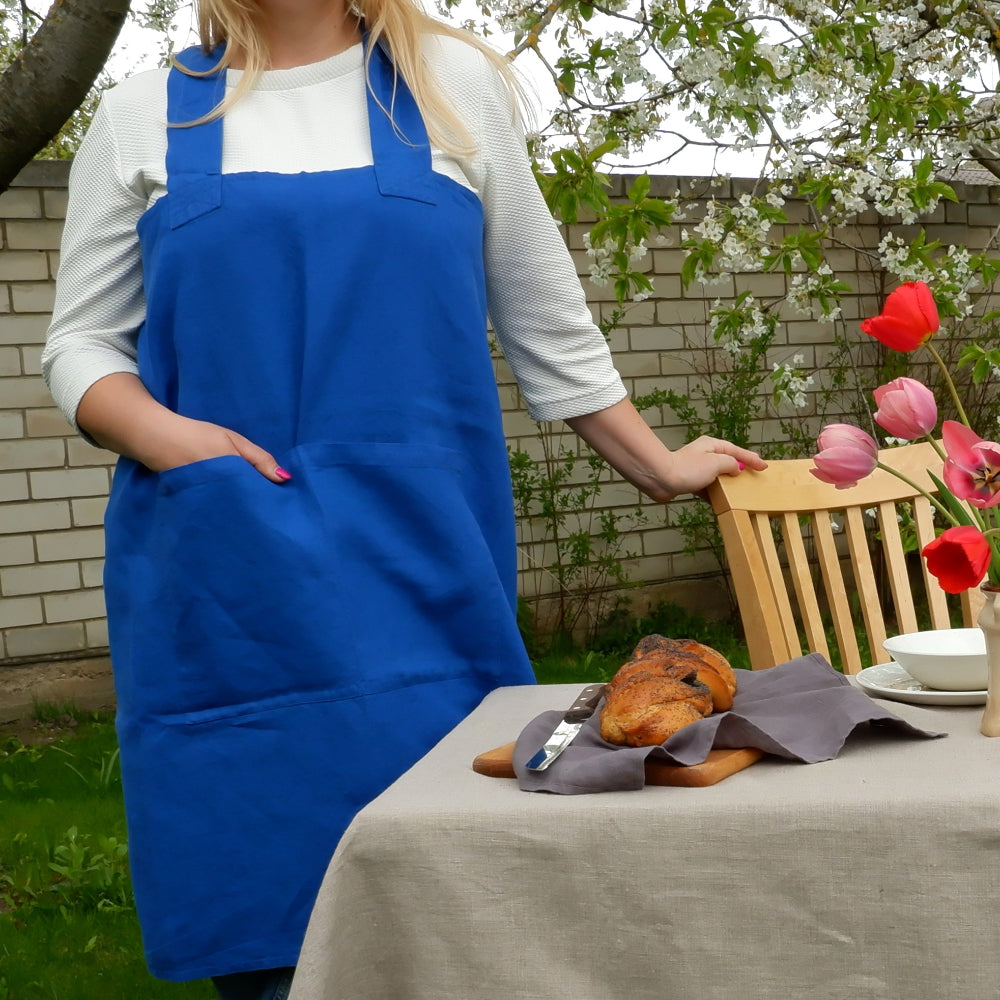 Vivid blue - linen pinafore  apron