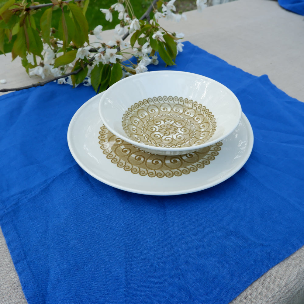 Vivid blue - linen napkin - solid color -  washed