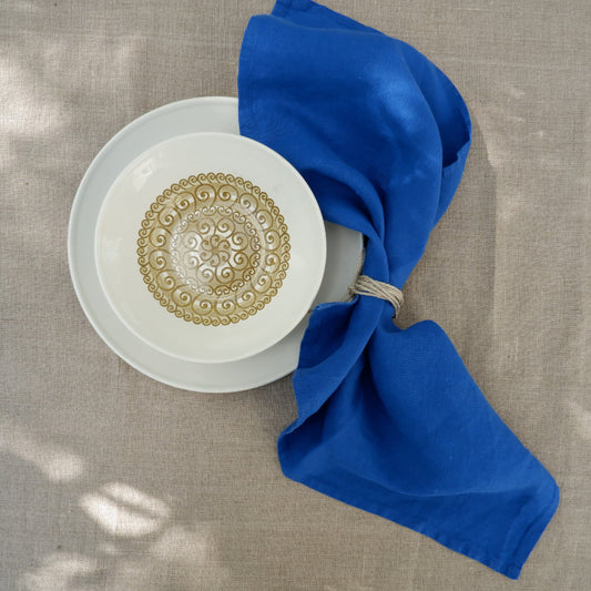 Vivid blue - linen napkin - solid color -  washed