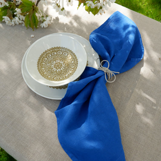 Vivid blue - linen napkin - solid color -  washed