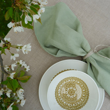Pale green - linen napkin - solid color -  washed
