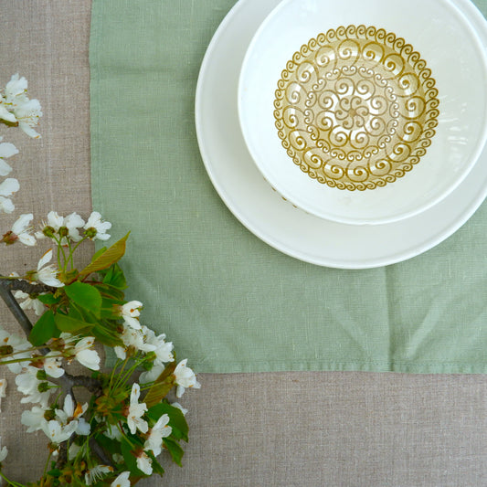 Pale green - linen napkin - solid color -  washed