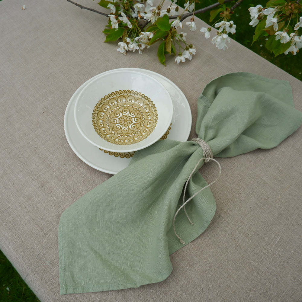 Pale green - linen napkin - solid color -  washed
