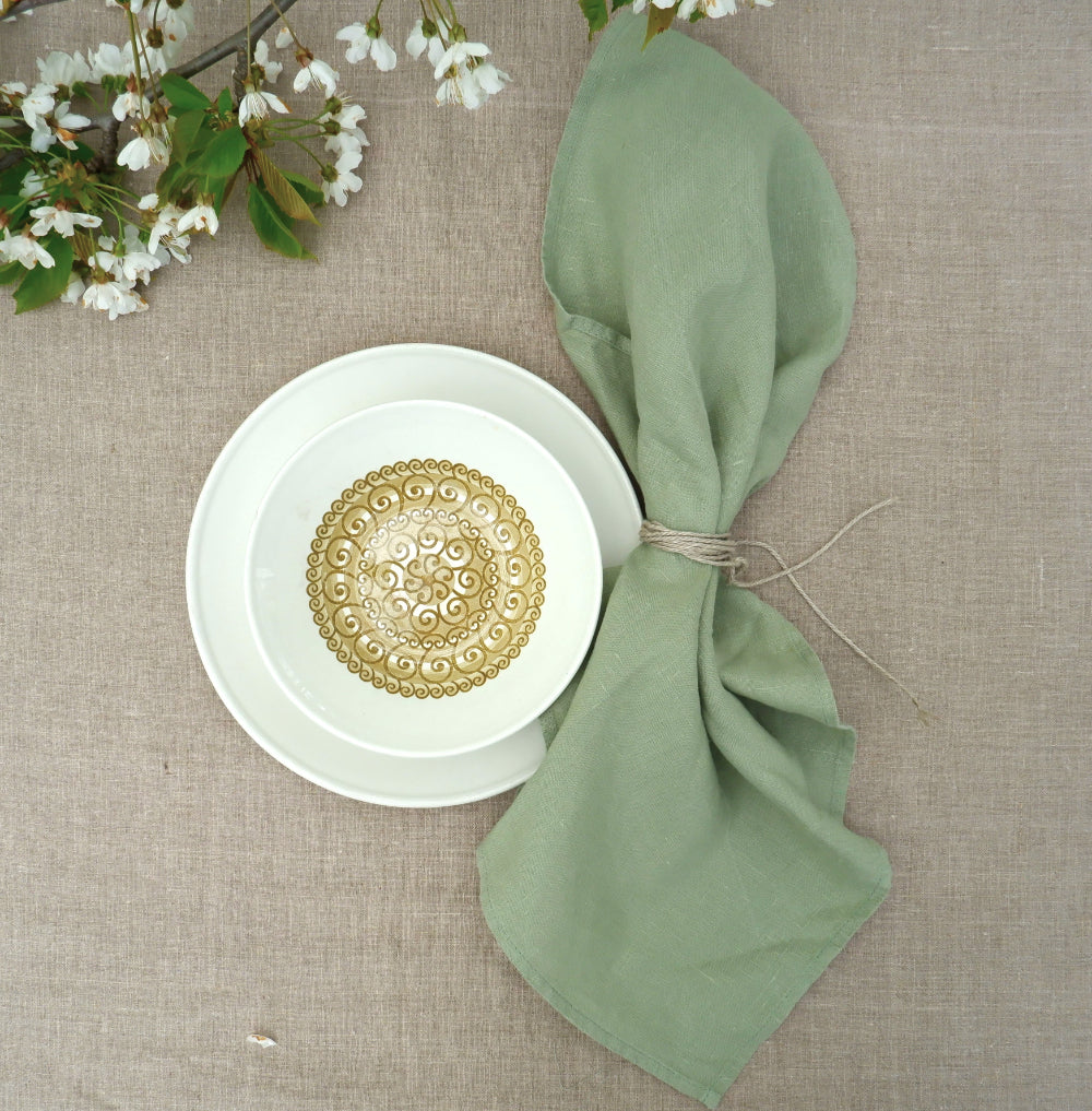 Pale green - linen napkin - solid color -  washed
