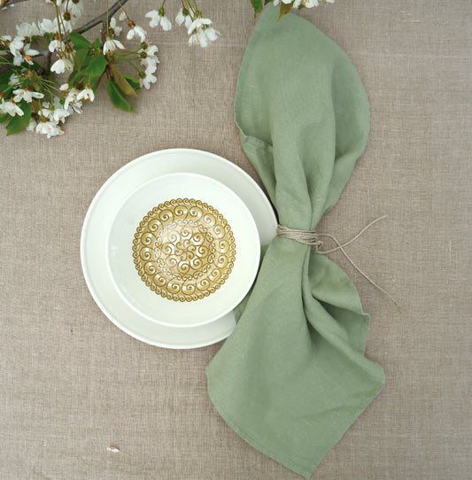 Pale green - linen napkin - solid color -  washed