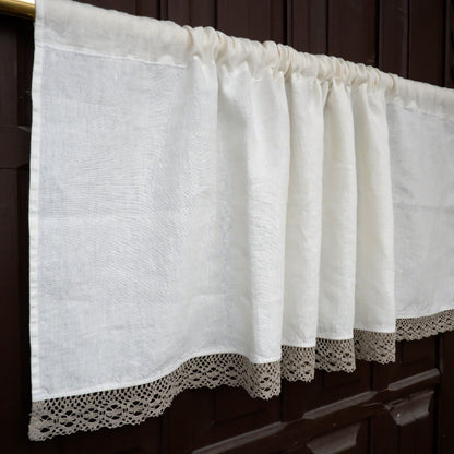 Kitchen valance curtains - Offwhite with natural lace