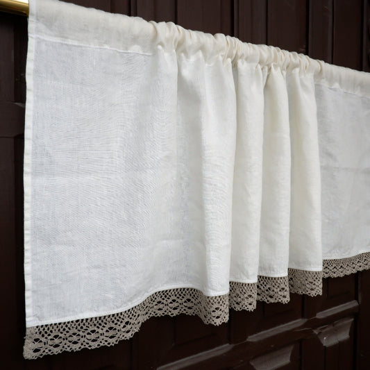 Kitchen valance curtains - Offwhite with natural lace