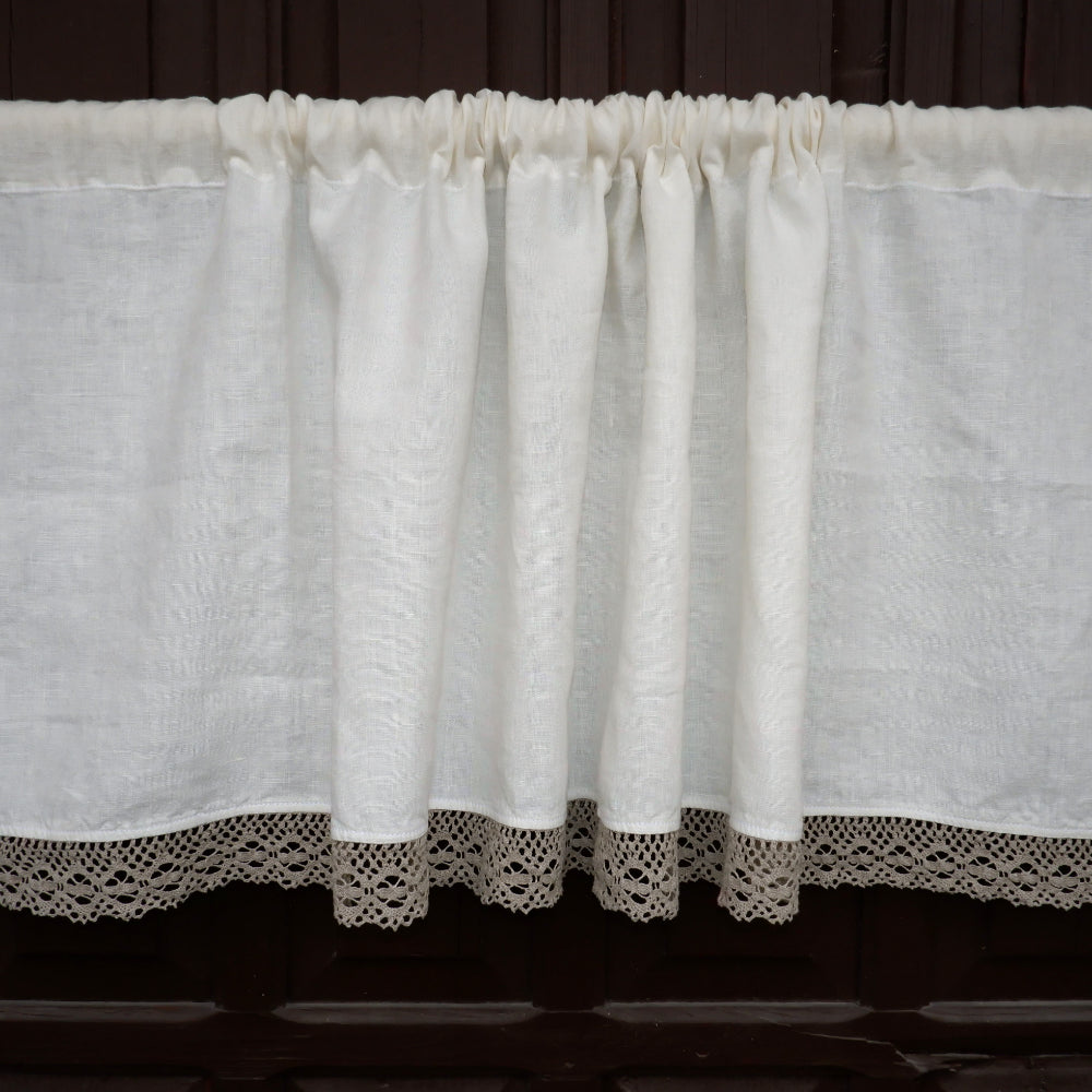 Kitchen valance curtains - Offwhite with natural lace