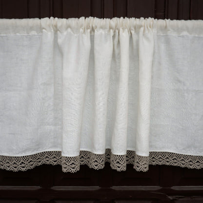 Kitchen valance curtains - Offwhite with natural lace