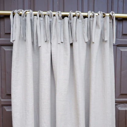 Natural linen curtains - with ties and cotton lining