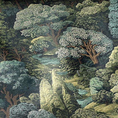 100% linen fabric Verdure tapestry print - Vintage green tree forest botanical  - Historical chinoiserie topiary 3348