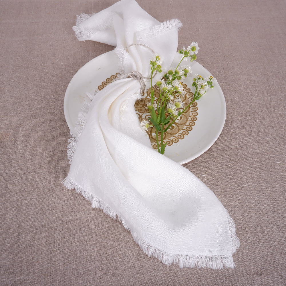 Offwhite linen napkin - frayed edges