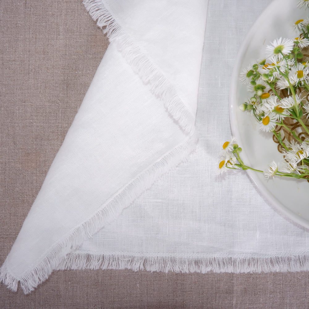 Offwhite linen napkin - frayed edges