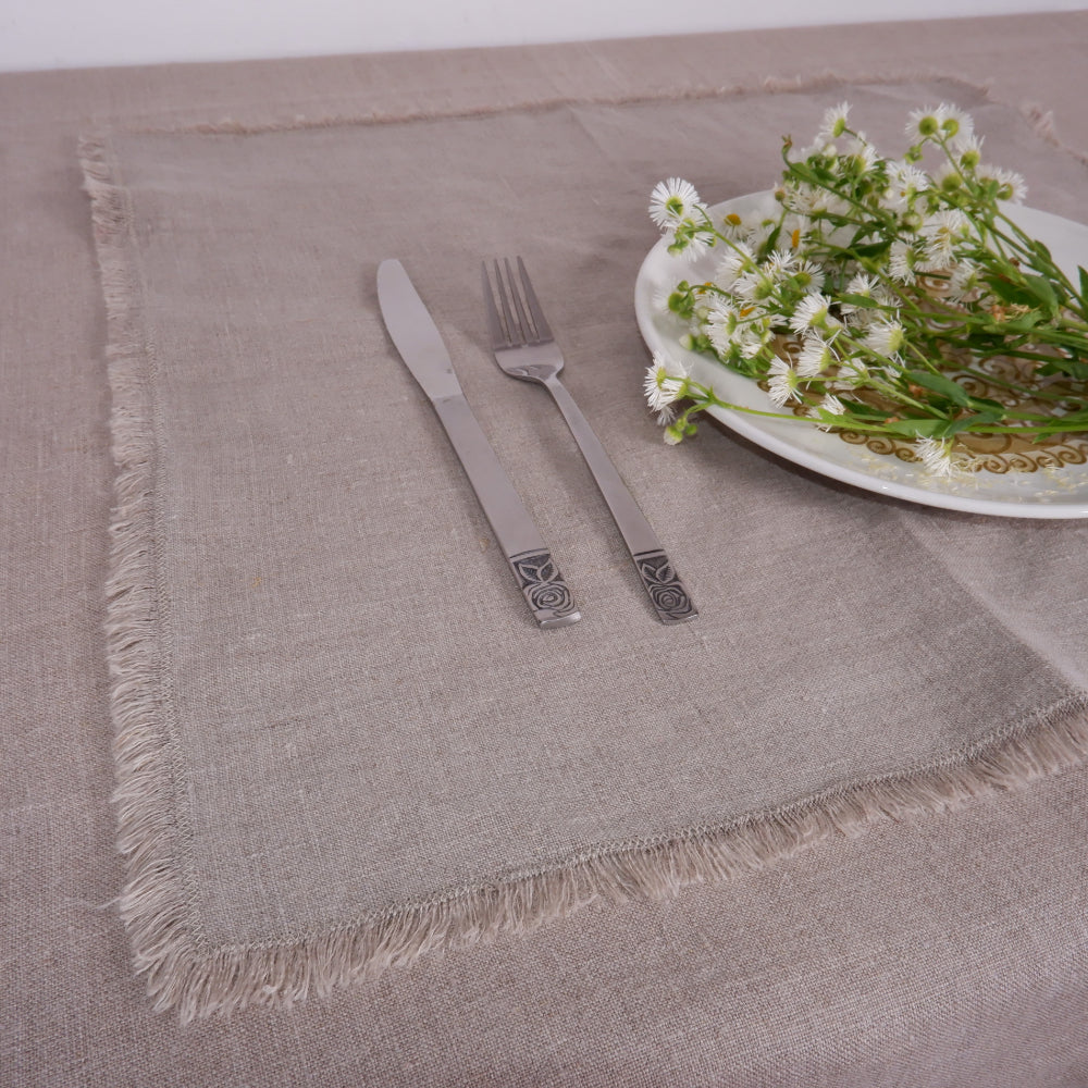 Natural linen napkin - frayed edges