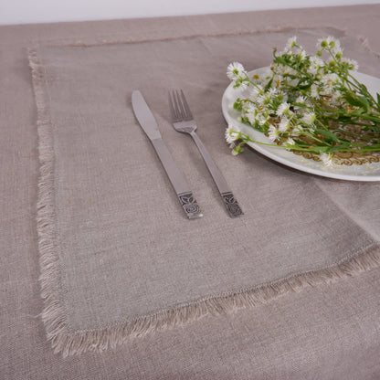 Natural linen napkin - frayed edges