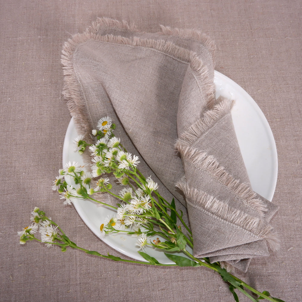 Natural linen napkin - frayed edges