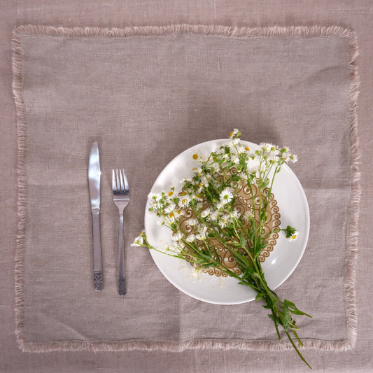 Natural linen napkin - frayed edges