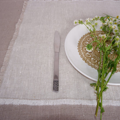 Oatmeal linen napkin - frayed edges