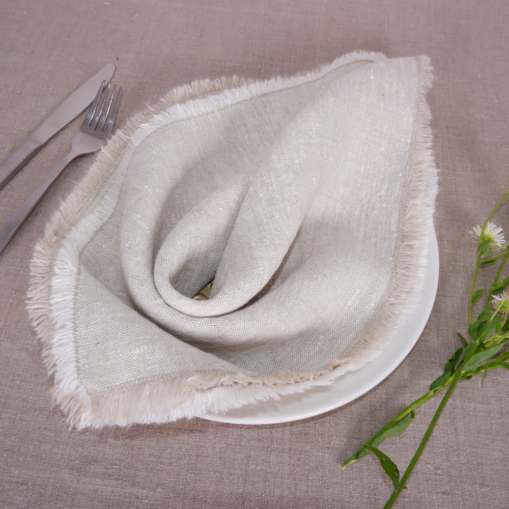 Oatmeal linen napkin - frayed edges