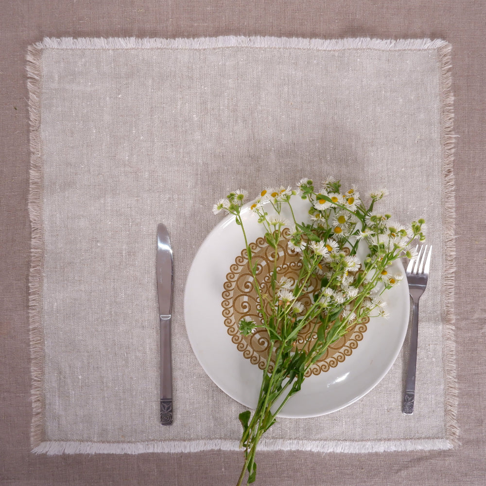Oatmeal linen napkin - frayed edges
