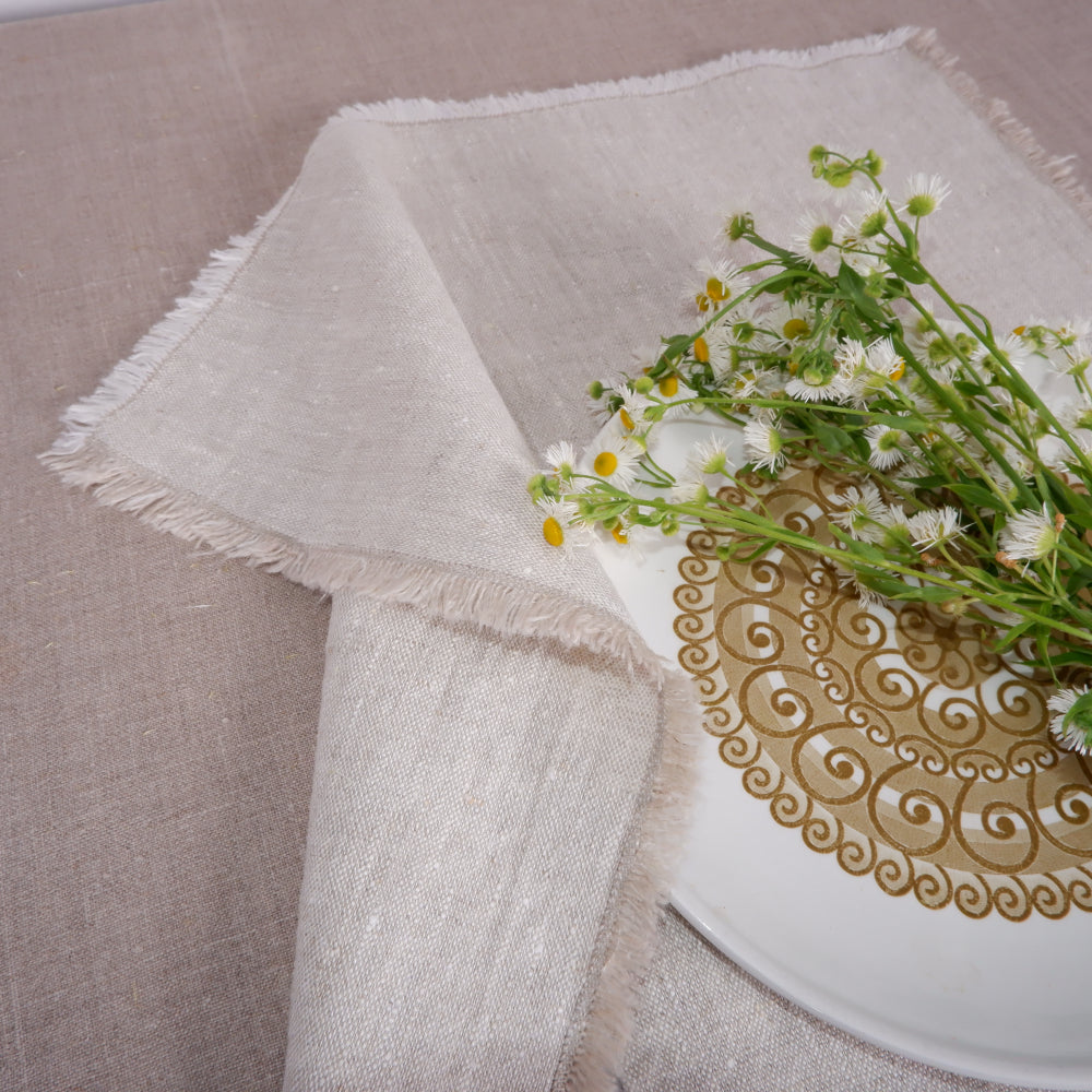 Oatmeal linen napkin - frayed edges