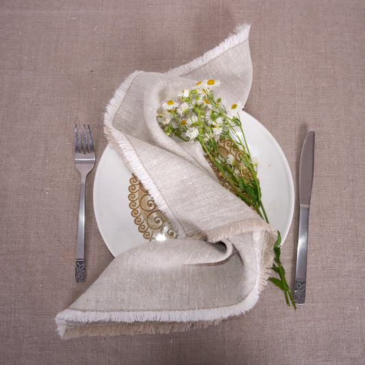 Oatmeal linen napkin - frayed edges