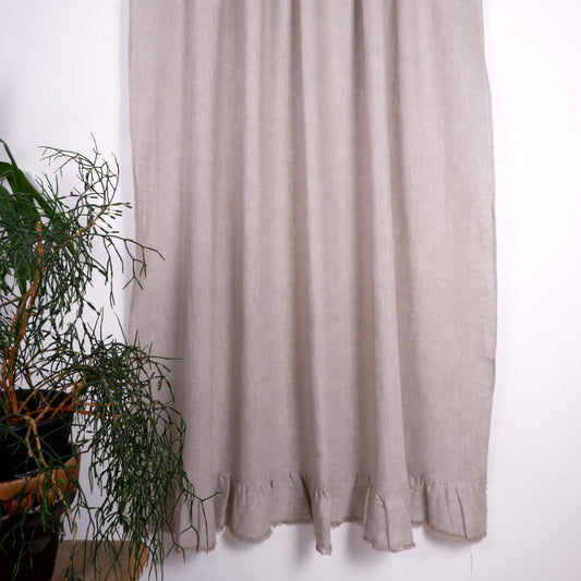 Oatmeal linen curtains - with ruffles - rod pocket