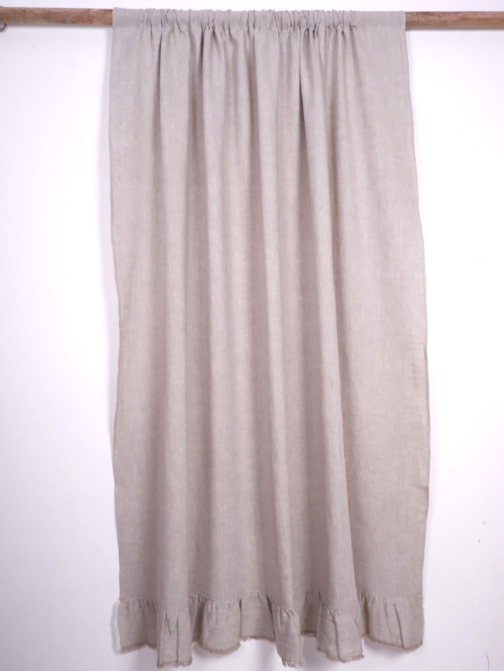Oatmeal linen curtains - with ruffles - rod pocket