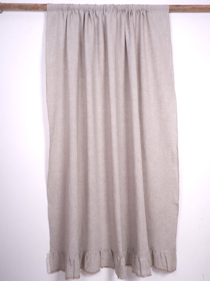 Oatmeal linen curtains - with ruffles - rod pocket