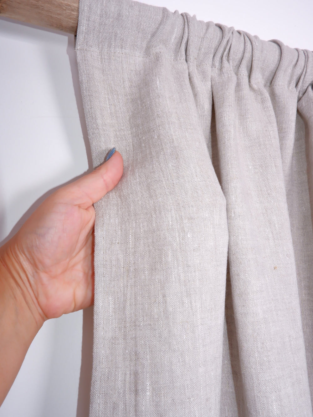 Oatmeal linen curtains - with ruffles - rod pocket