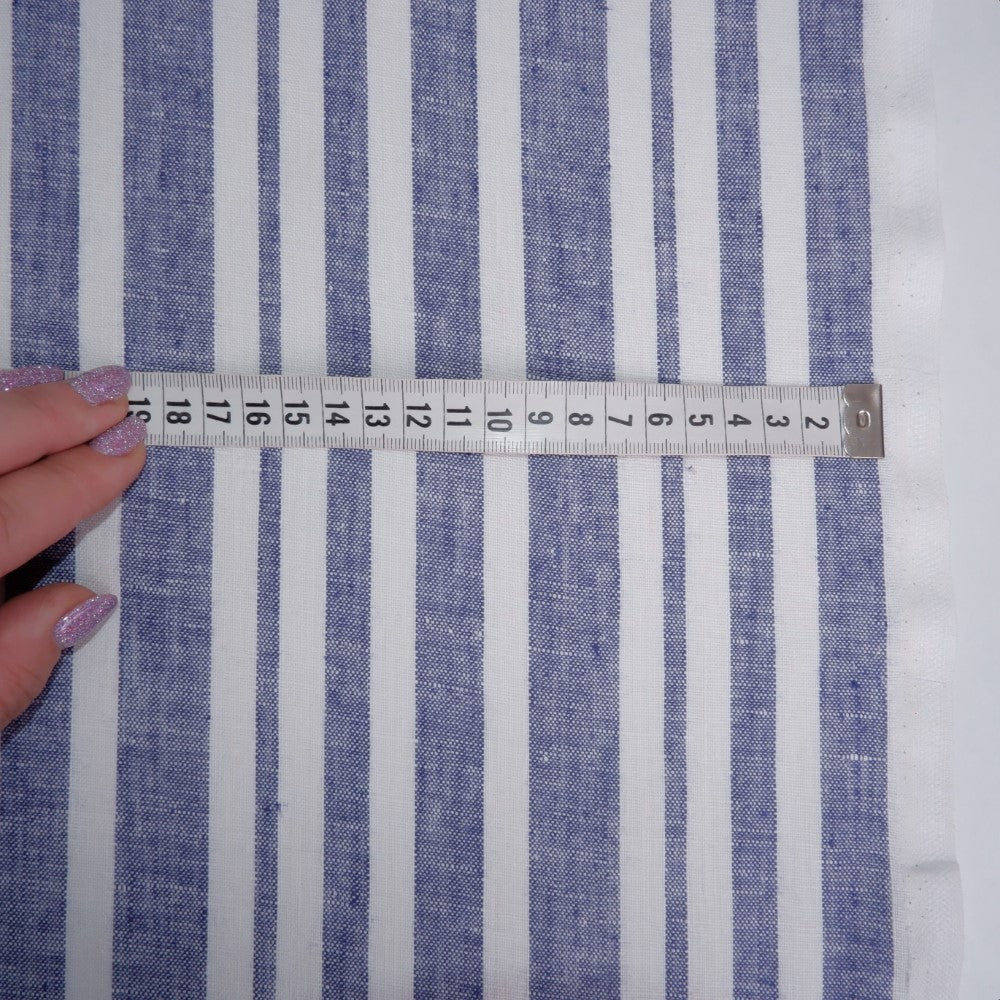 Nautical - blue and white stripes - linen fabric - T021M