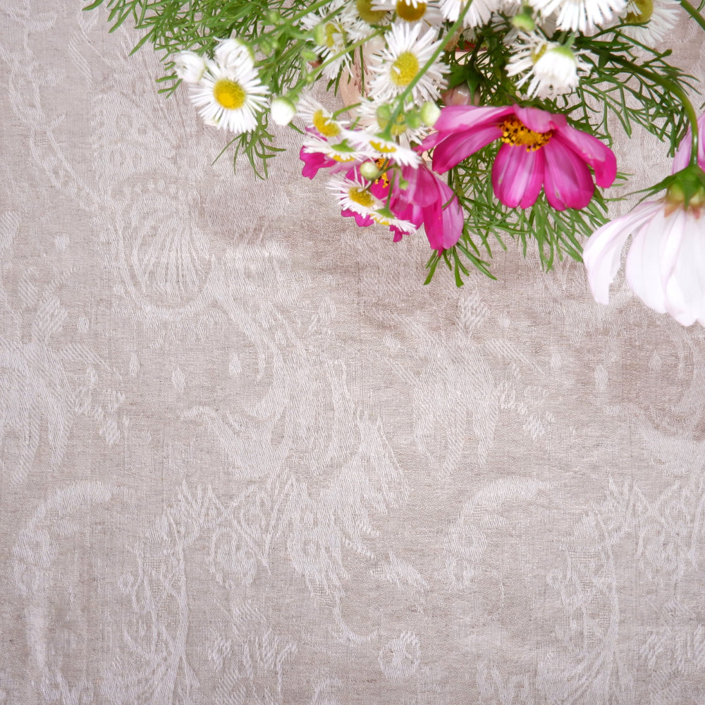 Linen tablecloth - natural  and white jacquard