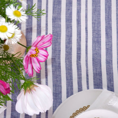 Linen tablecloth - white and blue stripes